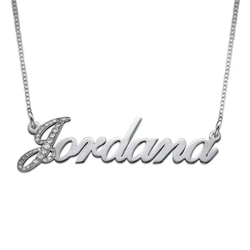 Diamond Capitalized Letter 14k White Gold Name Necklace