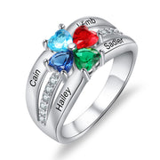 Custom Heart Birthstone Flower Rings for Mother