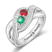 925 Sterling Silver Birthstone Ring with Engraving Names