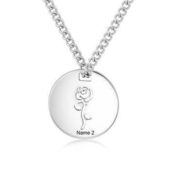 Personalized Stainless Steel Rose Flower Couple Necklace