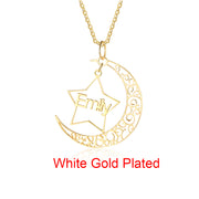 Personalized Rhodium Pated Star Moon Name Necklace