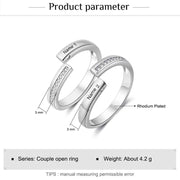 Personalized Rhodium Plated Lovers Opening Ring
