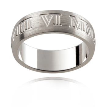 Personalised Brushed Roman Numerals Wedding Ring P461