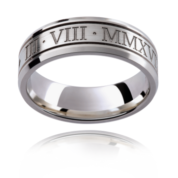 Patterned Personalised Engraved Roman Numerals Ring