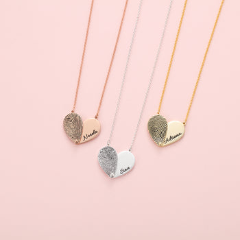 Personalized Fingerprint Double Heart Overlapping Necklace