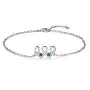Rhodium Plated  Birthstone Heart Shape Anklet