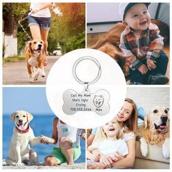 Personalized Stainless Steel Pet Collar Card Keychain