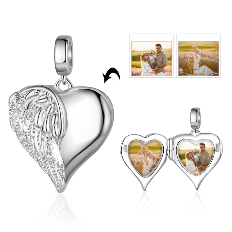 Personalized Rhodium Plated Jewelry Wing Heart Charm Beads