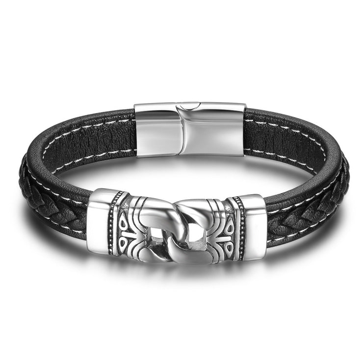 Stainless Steel Men's Leather Bracelet