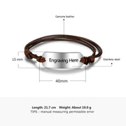 Personalized Stainless Steel Men's Leather Cord Bracelet