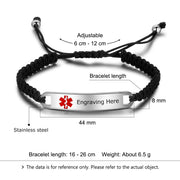 Engraved Stainless Steel Black Rope Medical Bracelet