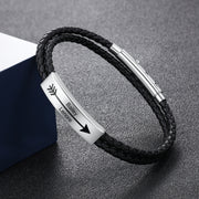 Engraved Stainless Steel Leather Bracelet