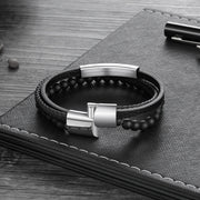 Engraving Stainless Steel Leather Bracelet