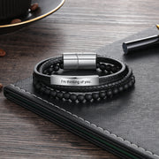 Engraving Stainless Steel Leather Bracelet