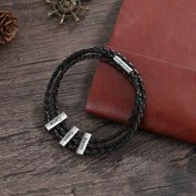 Square Beads Stainless Steel Leather Bracelet