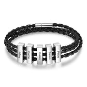Square Beads Stainless Steel Leather Bracelet