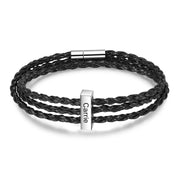 Square Beads Stainless Steel Leather Bracelet