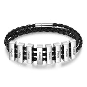 Square Beads Stainless Steel Leather Bracelet