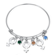 Engraving Stainless Steel Bangle Bracelet with Birthstone