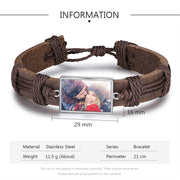 Personalized Stainless Steel Photo Leather Bracelet