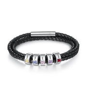 Stainless Steel Black Leather Bracelet