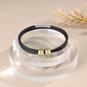 Personalized Stainless Steel Black Leather Bead Bracelet