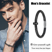 Stainless Steel Black Bead Leather Bracelet