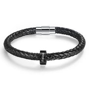 Stainless Steel Black Bead Leather Bracelet