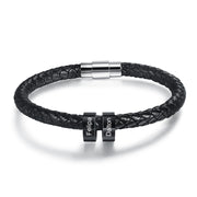 Stainless Steel Black Bead Leather Bracelet