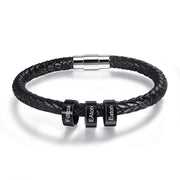 Stainless Steel Black Bead Leather Bracelet