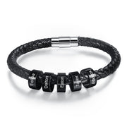 Stainless Steel Black Bead Leather Bracelet
