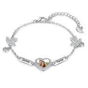 Personalized Rhodium Plated Butterfly Photo Heart Bracelet