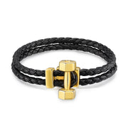 18K Gold Copper Dumbbel Men Leather Bracelet