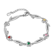 Rhodium Plated Rose Flower Bracelet