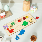 Personalized Dinosaur Name Puzzle,Custom Wood Puzzle with Kids Name - Up to 9 Characters -Wooden Pegged Puzzles Educational Toy Gift for Kids