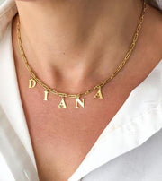 Letter Name Necklace on Paperclip Chain