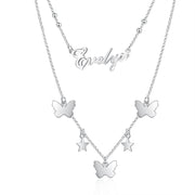 Layered Name Necklace with Butterflies
