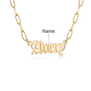Old English Name Necklace with Paperclip Chain