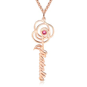 Rose with Birthstone Name Necklace