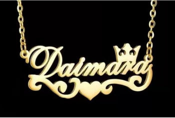 Name Necklace with Swirls, Heart & Crown