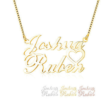 Double Name Necklace with Heart