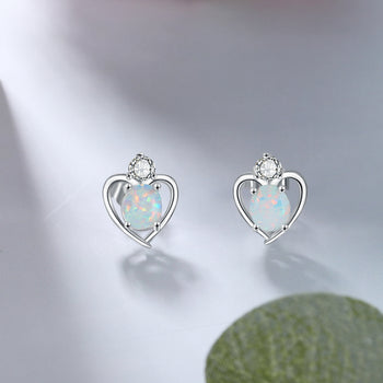 Fashion Rhodium Plated Opal Earrings