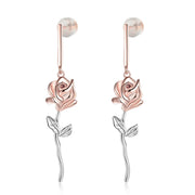 Rhodium Plated Rose Flower Earrings