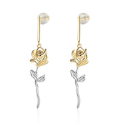 Rhodium Plated Rose Flower Earrings