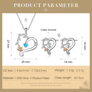 Copper Jewelry Set Flower Heart Shape Necklace and CZ Stud Earring