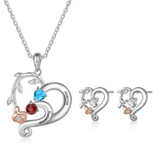 Copper Jewelry Set Flower Heart Shape Necklace and CZ Stud Earring