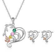 Copper Jewelry Set Flower Heart Shape Necklace and CZ Stud Earring