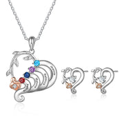 Copper Jewelry Set Flower Heart Shape Necklace and CZ Stud Earring