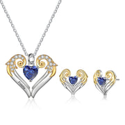 Rhodium Plated Heart Shape Jewelry Set with Birthstone Necklace Stud Earrings