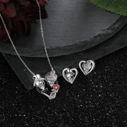 Copper Jewelry Set with Skull Couple Necklace Stud Earrings